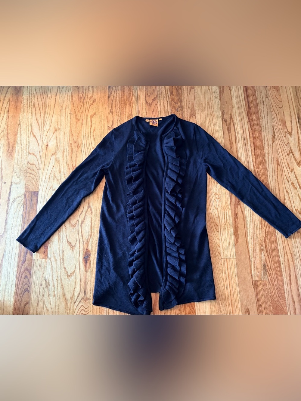 Tory Burch Black Merino Wool Open Cardigan Sweater